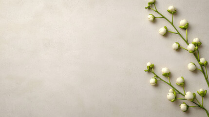 Poster - Fresh white flowers on light beige background create serene atmosphere. Perfect for nature themed designs or calming decor