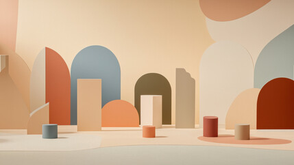 Poster - Minimalist design with geometric shapes and soft colors in modern setting