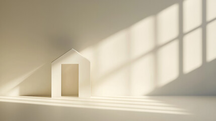 Poster - minimalist house model casting shadows in bright room, symbolizing home and finance