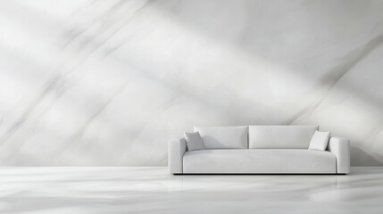 Poster - minimalist living room featuring soft gray wallpaper and white sofa, creating serene atmosphere