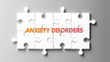 Poster - Anxiety Disorders complex like a puzzle - pictured as word anxiety disorders on a puzzle pieces to show its complexity. ,3d illustration