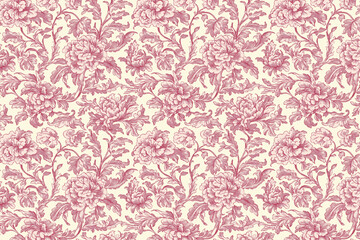Poster - Floral Toile Tapestry Pattern. Vintage botanical wallpaper pattern. Background image. Created with Generative AI technology