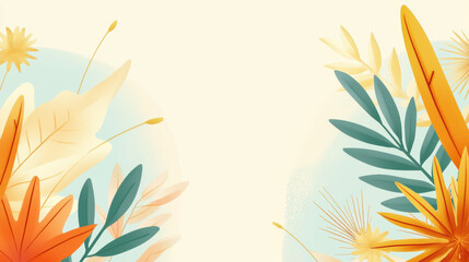 Leinwandbilder - Soft pastel wallpaper featuring abstract shapes and autumn leaves, creating serene and warm atmosphere