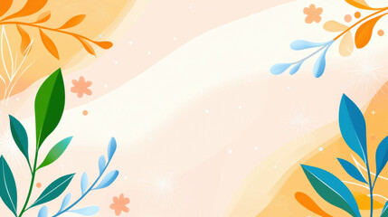 Poster - Soft pastel wallpaper with abstract shapes and floral elements, creating serene atmosphere