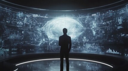 Poster - Man Observing Global Data Network Visualization