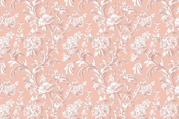 Poster - Floral Toile Tapestry Pattern. Vintage botanical wallpaper pattern. Background image. Created with Generative AI technology