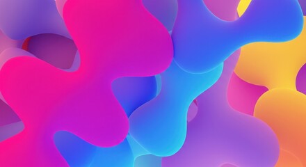 Poster - Abstract Fluid Shapes: Vibrant, organic shapes in hues of pink, blue, and yellow create an abstract and mesmerizing visual. Their smooth, fluid forms evoke a sense of movement and energy.