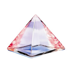 Poster - Pink and white crystal pyramid decorative object on a soft surface with natural light reflection isolated on transparent background.