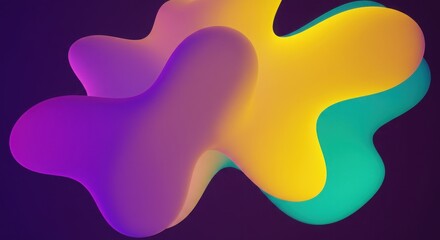 Poster - Abstract Liquid Shapes: A vibrant abstract composition with three overlapping liquid shapes, evoking a sense of movement and fluidity. The colors, a combination of bright purple, vibrant yellow.