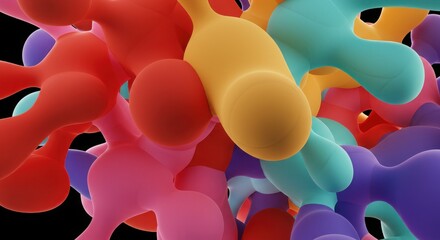 Poster - Abstract Organic Forms: A mesmerizing arrangement of vibrant, organic shapes in a dynamic composition, creating a captivating abstract design with bold colors and fluid lines.