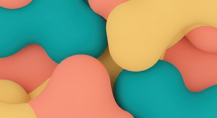 Poster - Abstract 3D Shapes: A mesmerizing abstract background featuring a vibrant mix of teal, orange, and yellow 3D shapes, creating a dynamic and visually captivating design.