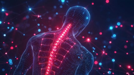 Poster - Exploring the human spine visualization of the nervous system digital realm 3d rendering abstract environment close-up view health concept