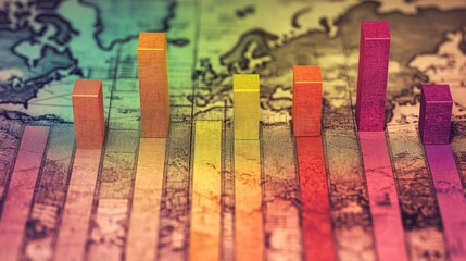 Poster - Colorful Bar Graph Over World Map Background