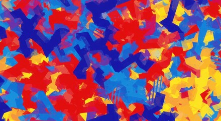 Poster - Abstract Dynamic Art: Bold, vibrant strokes of red, blue, and yellow paint collide and dance across the canvas, creating an abstract artwork bursting with energy and dynamism.