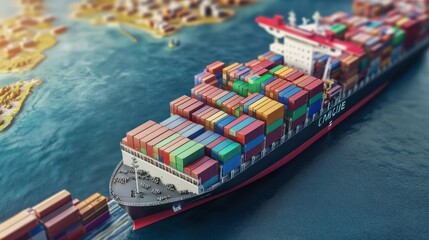 Poster - Cargo Ship Carrying Colorful Containers Across Ocean