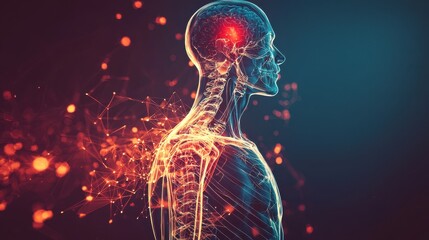 Poster - Human anatomy visualization medical technology digital art high-tech environment side view neural connectivity concept
