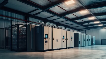 Poster - Industrial Facility Featuring Server Racks And Control Panels