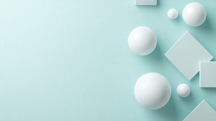 Poster - White spheres and geometric shapes on a light blue background