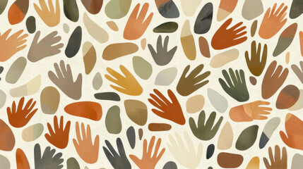Leinwandbilder - Earthy tones with hand shapes and abstract patterns create warm, inviting design