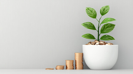 Poster - plant growing from coins in white pot symbolizes financial growth and investment