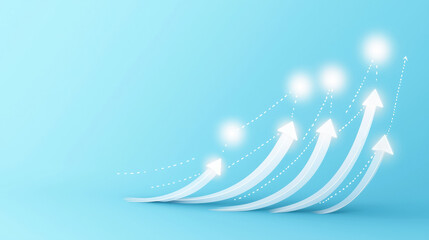 Fototapete - Dynamic arrows on soft teal background symbolize growth and progress, creating uplifting atmosphere