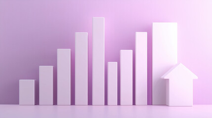 Poster - Minimalist purple background with white bar graphs and upward arrow