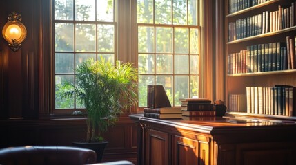 Poster - Sunlit Study With Books And Plant Near Window