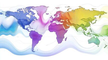 Poster - Colorful World Map with Flowing Lines Abstract Design