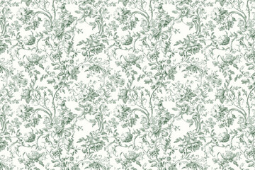 Poster - Floral Toile Tapestry Pattern. Vintage botanical wallpaper pattern. Background image. Created with Generative AI technology