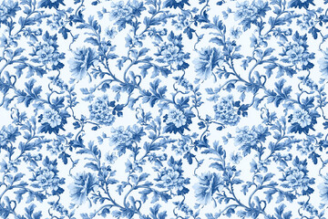 Poster - Floral Toile Tapestry Pattern. Vintage botanical wallpaper pattern. Background image. Created with Generative AI technology