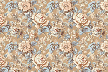 Poster - Floral Toile Tapestry Pattern. Vintage botanical wallpaper pattern. Background image. Created with Generative AI technology