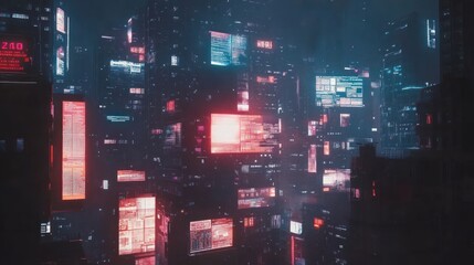Poster - Futuristic Cityscape Illuminated By Digital Screens