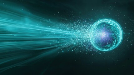 a radiant celestial ball emitting soft swirls of teal and violet light trails