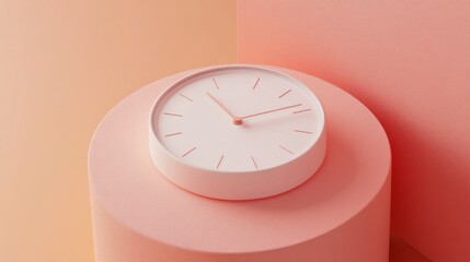 Poster - Pastel Pink Clock on a Cylindrical Platform
