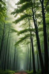 arafed image of a person walking down a path in a forest