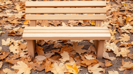 Aufkleber - wooden bench surrounded by colorful autumn leaves in serene park setting. fallen leaves create warm, inviting atmosphere