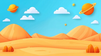 Poster - Expansive desert landscape with soft sand dunes and colorful planets