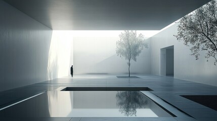 Poster - Minimalist Architecture Featuring A Lone Figure And Trees