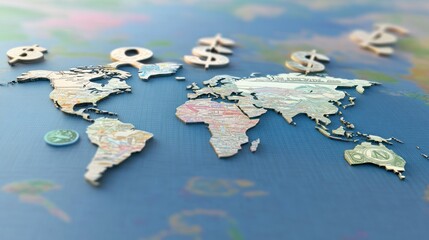 Poster - Global Finance World Map Currency Symbols