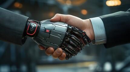 Poster - A robotic hand and a human hand shake together