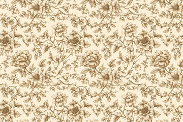 Poster - Floral Toile Tapestry Pattern. Vintage botanical wallpaper pattern. Background image. Created with Generative AI technology