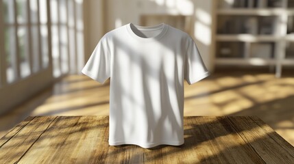 Poster - White T Shirt Mockup on Wooden Table