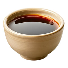 Poster - Bowl filled with clear liquid on a wooden surface with soft lighting and a neutral background isolated on transparent background.