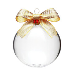 Wall Mural - Glass ball with a decorative bow placed on top of a smooth surface in a neutral background setting isolated on transparent background.