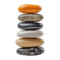 Poster - Stack of smooth rocks arranged on a black background in a minimalist and natural composition isolated on transparent background.