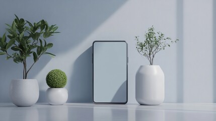 Poster - Smartphone Displayed with Plants in Minimalist Setting