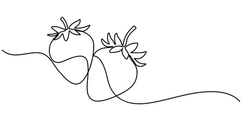 Aufkleber - Vector illustration with continuous line drawing Strawberries, Single continuous line drawing of organic strawberry for fruit icon fresh berries fruitage concept, Organic Strawberry One Line Drawing. 
