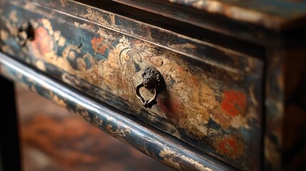 Poster - Antique Painted Wooden Drawer With Ornate Handle