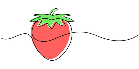 Aufkleber - Vector illustration with continuous line drawing Strawberries, Single continuous line drawing of organic strawberry for fruit icon fresh berries fruitage concept, Organic Strawberry One Line Drawing. 