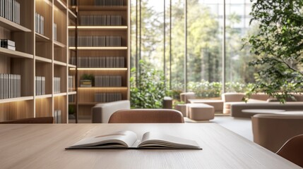 Poster - Modern Library Lounge with Open Book on Table
